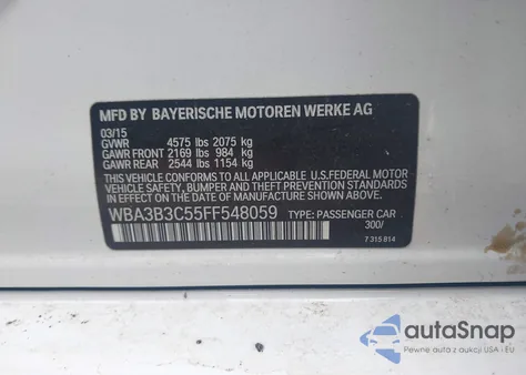 2015 BMW 328I xDrive z USA, uszkodzony, nr VIN WBA3B3C55FF548059